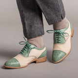 Gladys Vintage Cap Toe Oxfords (Sage/Buff)