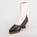 Manhattan Victorian Cloth-Top Button Boots (Ivory/Black)